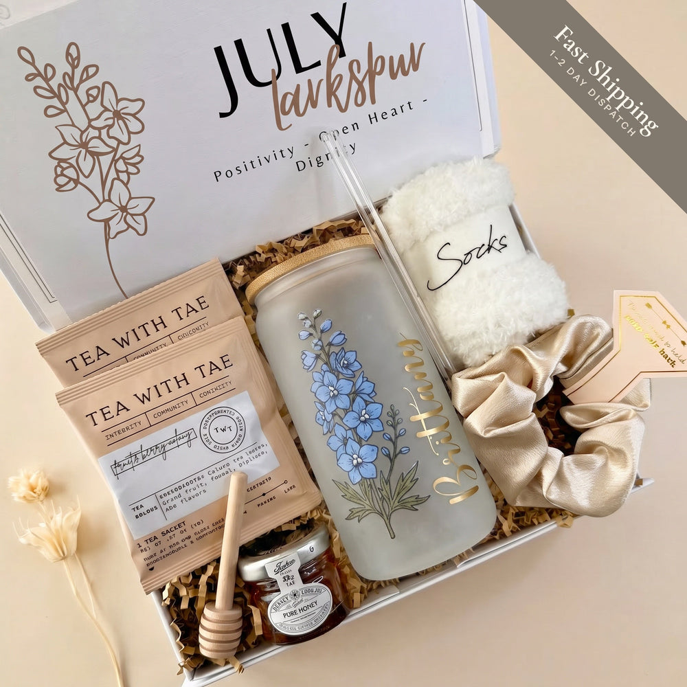Personalized birthday gift box for her – Gentle Bloom with birth flower name tumbler and cozy socks