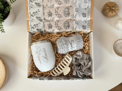 Personalized Engraved Birth Month Flower Tumbler Gift Box, Flower Cup for Her, Best Friend or Mom, Custom Birthday Gift