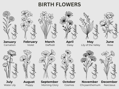 Personalized Birth Flower with Name - Engraved on Stanley