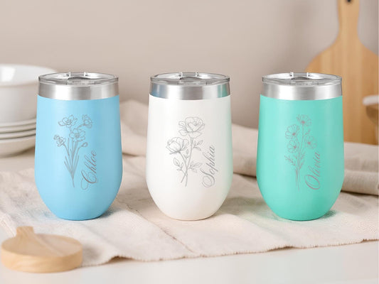 Personalized Birth Flower Tumbler with Name, Custom Floral Bridesmaid Gift, Unique Tumbler for Mom, Her, Wedding Party Favor