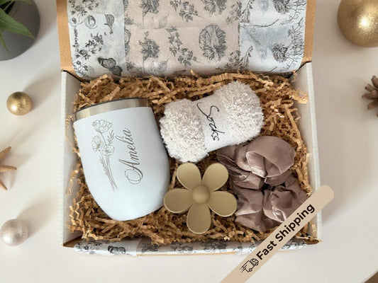 Personalized Birth Month Flower Tumbler Gift Box for Her, Flower Cup for Best Friend or Mom, Birth Month Gift Idea, Custom Birthday Gift