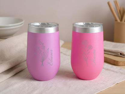 Personalized Birth Flower Tumbler with Name, Custom Floral Bridesmaid Gift, Unique Tumbler for Mom, Her, Wedding Party Favor