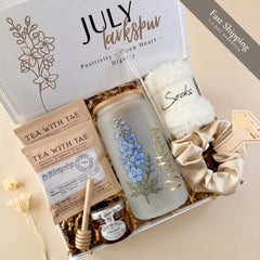 Personalized birthday gift box for her – Gentle Bloom with birth flower name tumbler and cozy socks