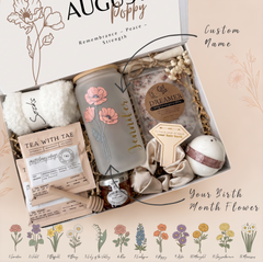 Birth Flower Spa Gift Set for Women, Personalized Tumbler, Bath Bomb & Bath Salt – Spa Day