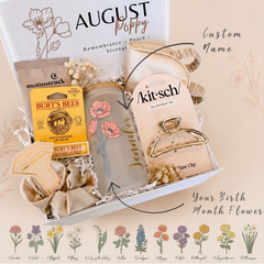 Birth Flower Self Care Gift Set for Her, Personalized Tumbler, Cocoa & Lip Balm – Self-Care