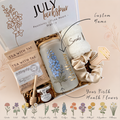 Birth Flower Gift Box, Personalized Birthday Gift for Her, Name Tumbler & Tea – Mini