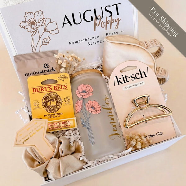 Personalized birthday gift box for her – Self-Care Favorites with birth flower name tumbler and eye mask