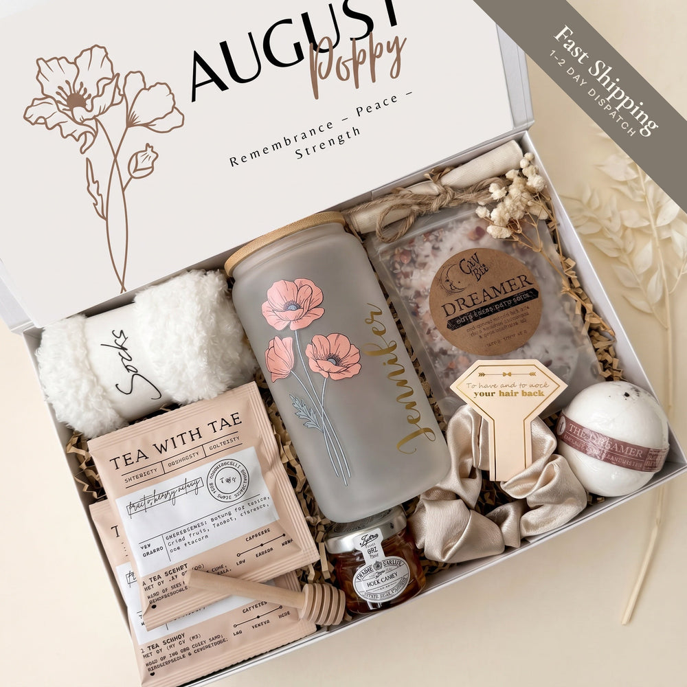 Personalized birthday spa gift box for her – Spa Day with birth flower name tumbler, bath salt and bath bomb