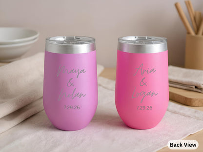Custom Laser Engraved Wedding Tumbler, Pet Portrait & Couple Names, Personalized Animal Wedding Favor Cups