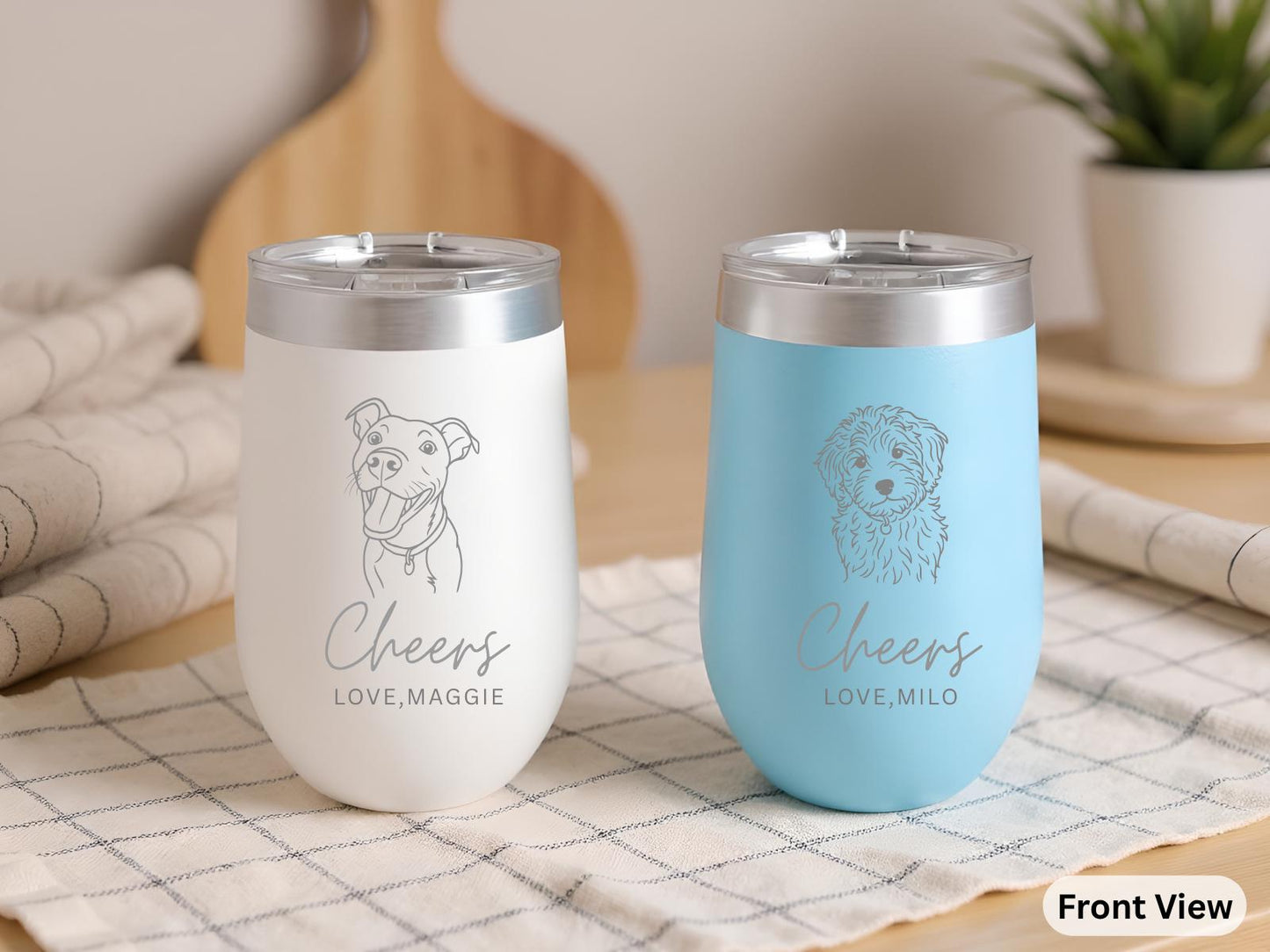 Custom Laser Engraved Wedding Tumbler, Pet Portrait & Couple Names, Personalized Animal Wedding Favor Cups