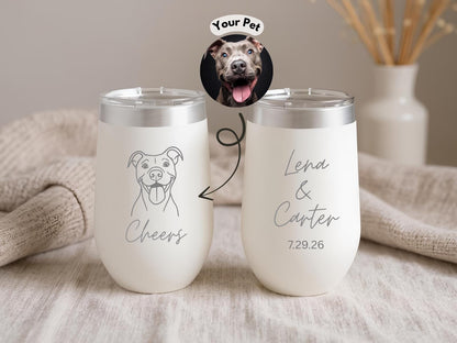 Custom Laser Engraved Wedding Tumbler, Pet Portrait & Couple Names, Personalized Animal Wedding Favor Cups